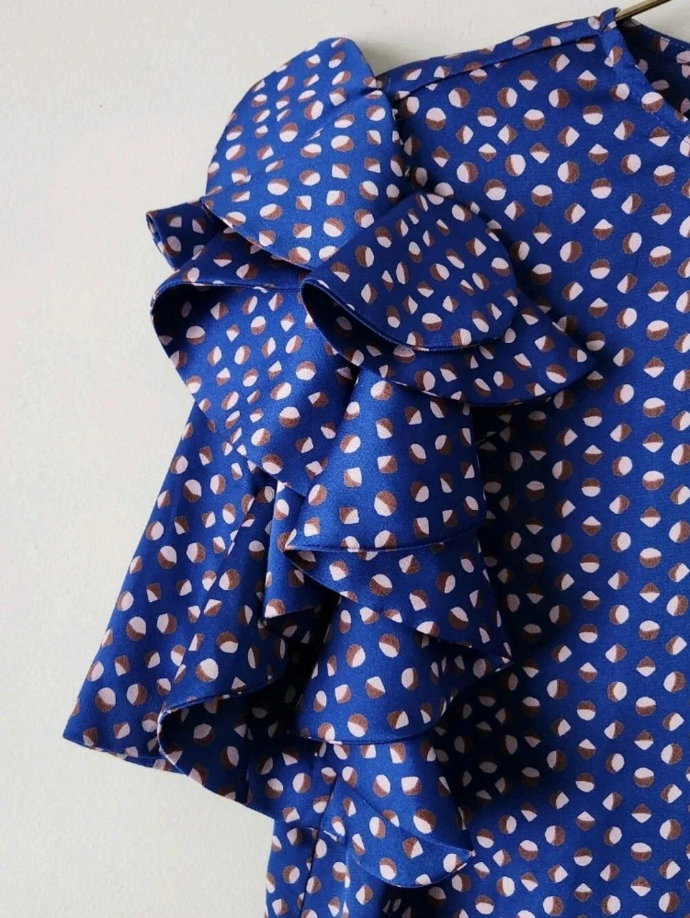Kate Spade Blue Blouse Geo Dot Ruffle Sleeve  Corpcore Office Size XS Romantic
